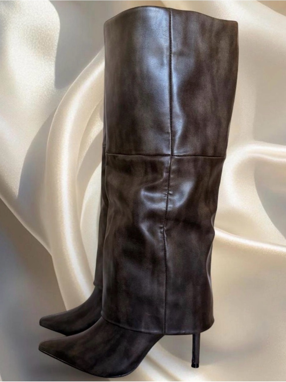 Shoe Dazzle Dark Brown Pointed-Toe Stiletto Knee Boots